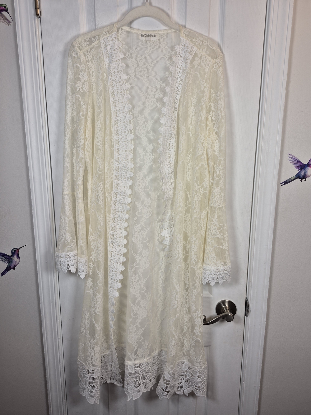 Full Circle Trends Lace Kimono Duster Cardigan Ivory XL Boho Festival Spring
